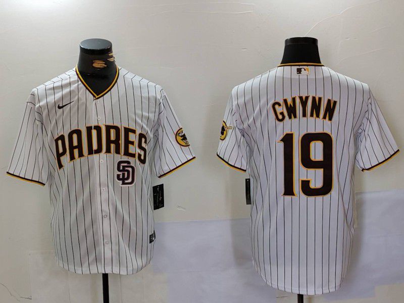 Men San Diego Padres 19 Gwynn White Stripe Game 2024 Nike MLB Jersey style 2